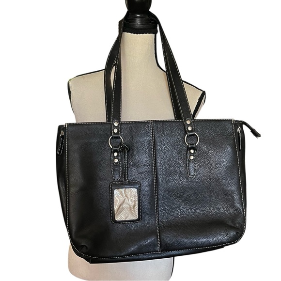 Buxion Genuine Black Pebbled Leather Laptop/Tablet Satchel Bag. - Picture 1 of 9